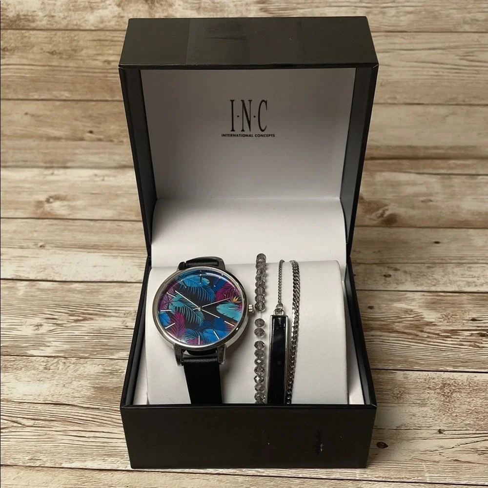 Women's‎ Black Strap Watch 39mm Set, Created for Macy's